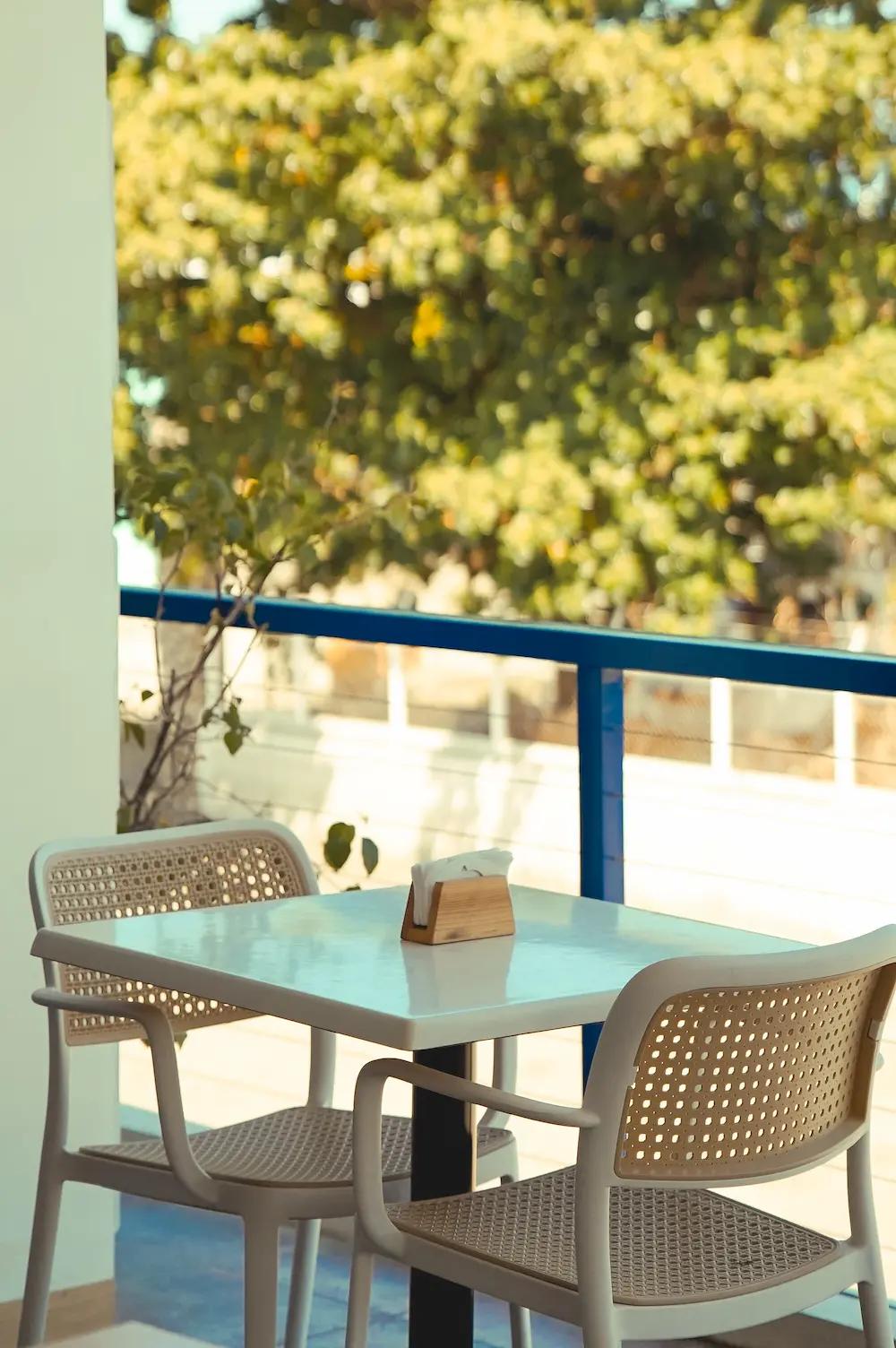 A balcony table that looks over the Cabugao bay